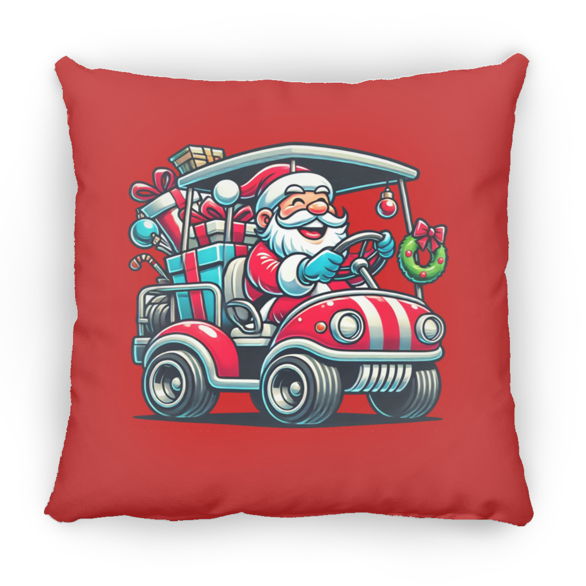 Santa's New Sleigh Christmas Throw Pillow